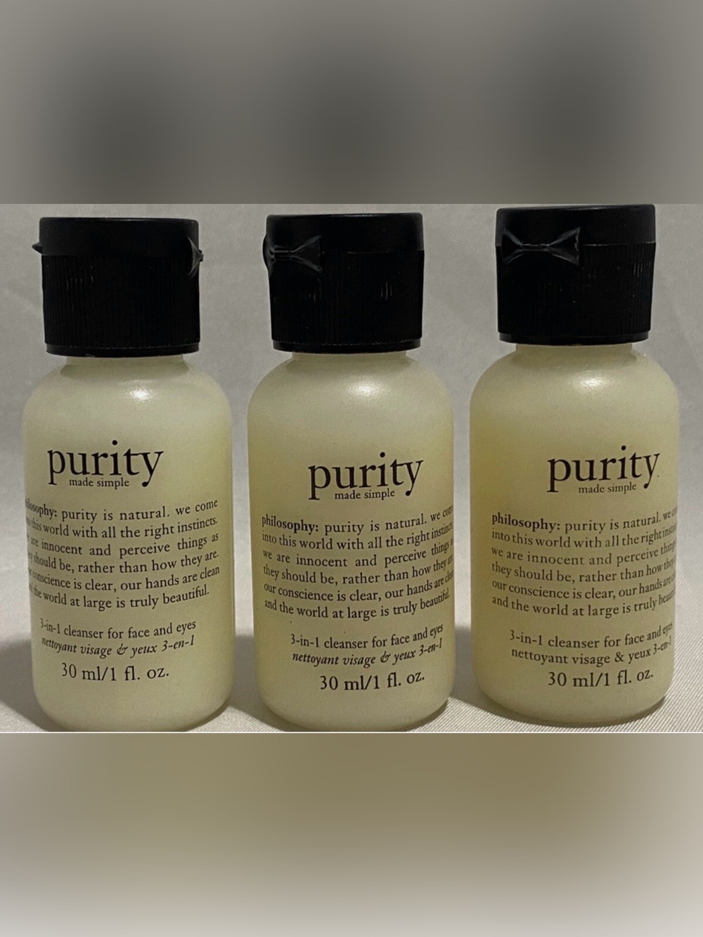 Philosophy Purity 3-in-1 Cleanser for Face & Eyes 3 pack NEW Travel 1 fl. oz.